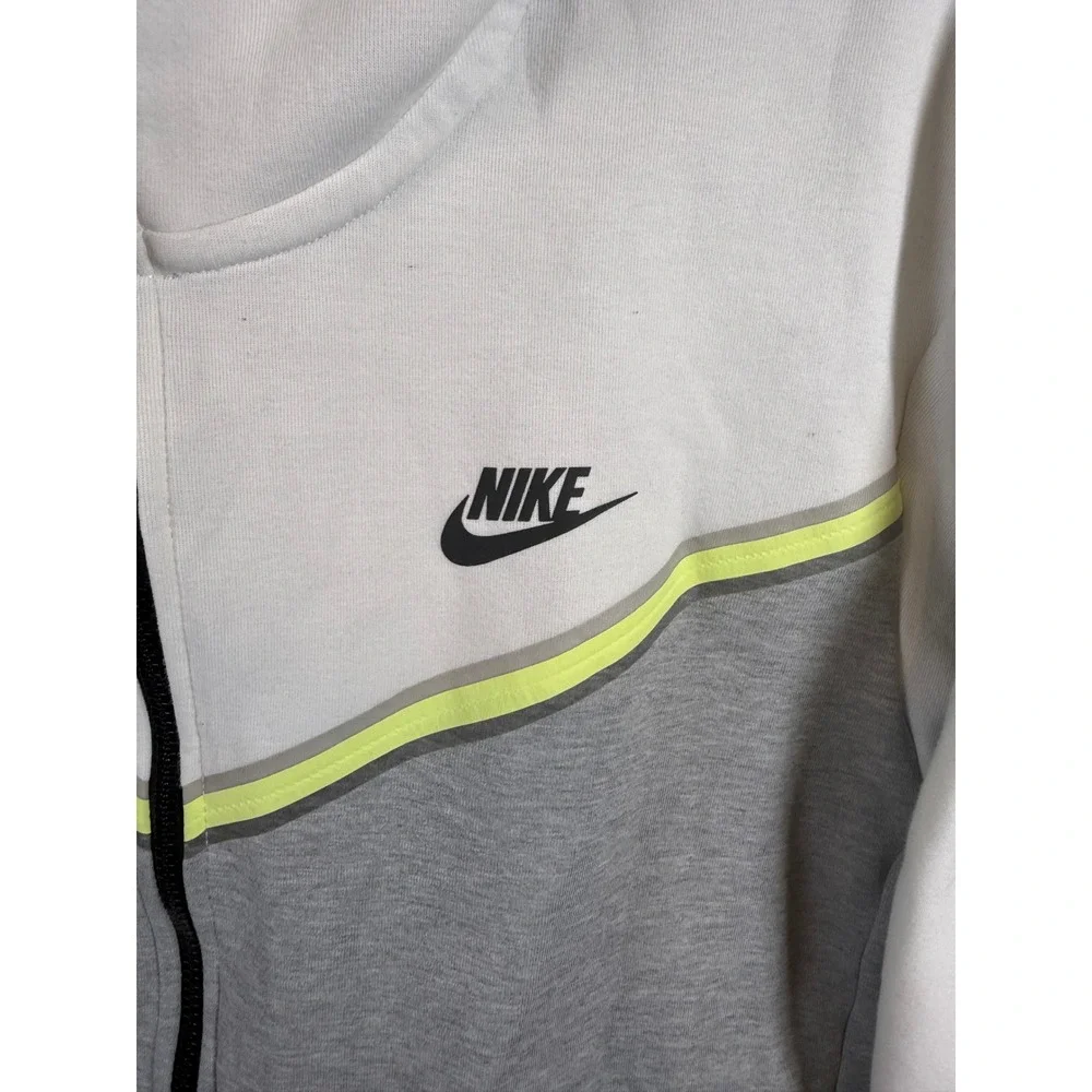 Nike Tech Fleece Full Zip Hoodie Mens Large White Grey Neon Yellow CU4489-101